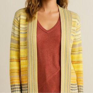 NIC+ZOE Longline Butter Yellow Open Cardigan Autumnal Fall Cozy Sweater